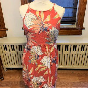 Roxy Floral Beach Sundress Coral Open Back